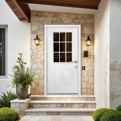 Porte d'entrée en fibre de verre de 36 po x 80 po avec un cadre de porte en vinyle flambant neuf, convenant pour une porte d'entrée résidentielle; Charnière à droite à droite, ouverture vers l'intérieur, grain de chêne blanc, porte amovible