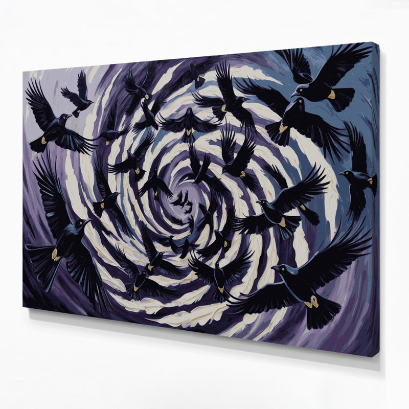 «Birds Pied Crow», art mural sur toile mauve, H 16 po x l 20 po