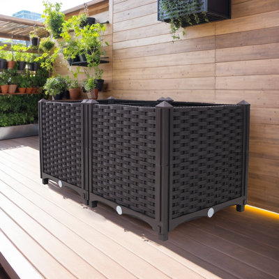 Weather-Resistant Raised Planter Boxes - Extra Deep Self-Watering Bed For Patio & Terrace Gardens