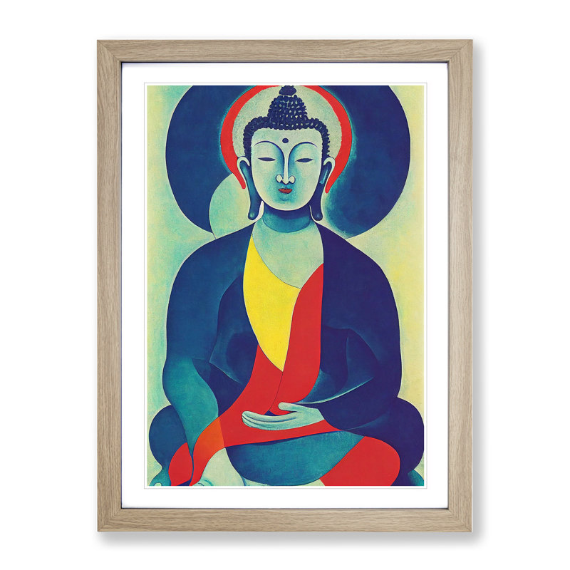 Buddha - Framed Print, 46cm H x 34cm W x 2cm D, Oak