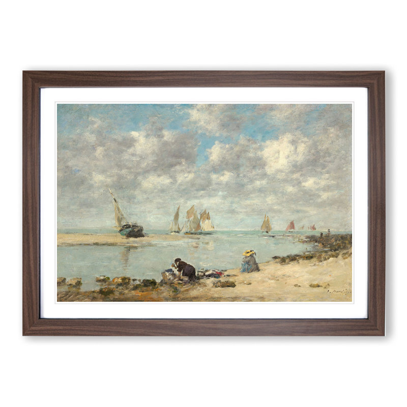 Washerwoman Near Trouville by Eugene Boudin - Picture Frame Painting, Walnut, 36cm H x 48cm W x 2cm D