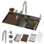 Évier de cuisine encastré circulaire 33 po x 22 po, évier de cuisine cascade avec robinet, évier simple en acier inoxydable avec station de travail moderne, 33 po x 22 po x 10 po, argent brossé-123465318-123465321