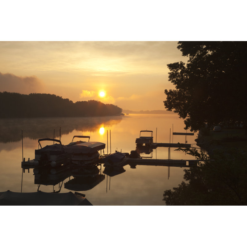 Docks And Boats On Wisconsin Lake At Sunrise by Willard - Wrapped Canvas Print, 30cm H x 46cm W