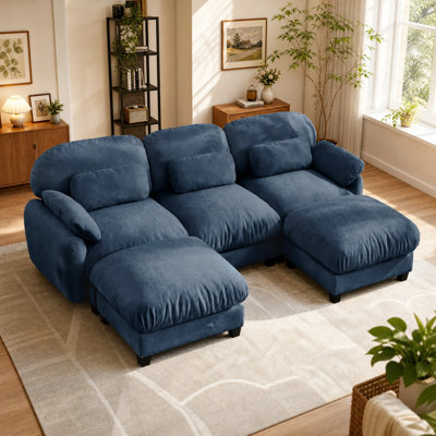 Canapé modulable 3 places en forme de U à effet nuage avec pouf amovible, canapé profond en chenille moelleuse, combinaison flexible pour le salon familial