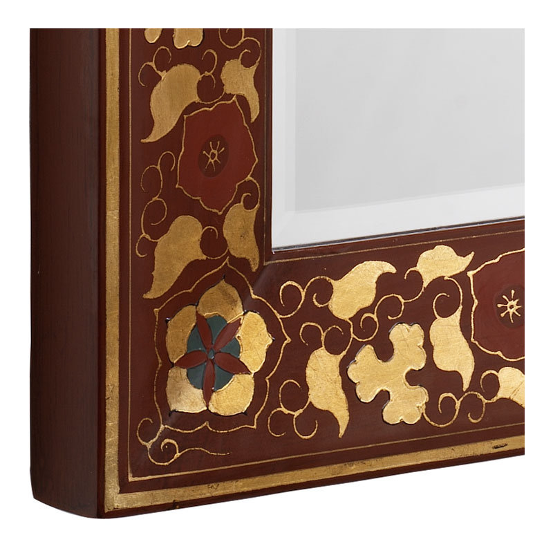 Hangzhou Wood Flat Wall Mirror, Red Lacquer, 84 x 70 x 4.5 cm