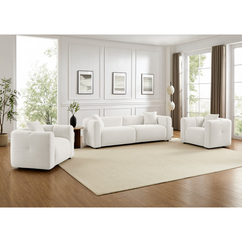 Ensemble de salon rembourré Jasey Boucle, Blanc