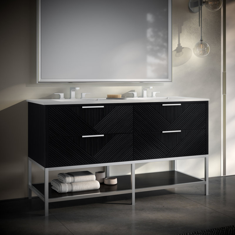 Ensemble de meuble-lavabo 60 po Diamond, Quartz blanc, Noir anthracite, Nickel brossé