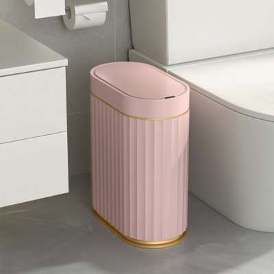 Poubelle à capteur, rose, 2 gallons, imperméable, mince, à capteur de mouvement, à ouverture et fermeture automatiques, convient aux salles de bain et aux dortoirs.