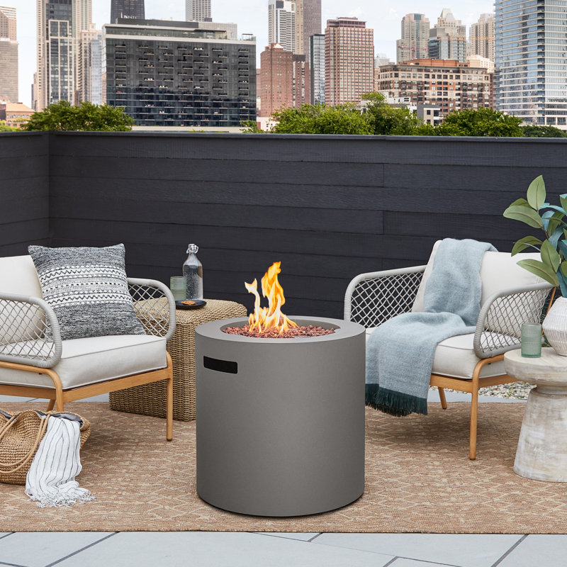 Aegean 24" Round Steel Propane Fire Pit Table with Hidden Tank Storage by Real Flame, Gray