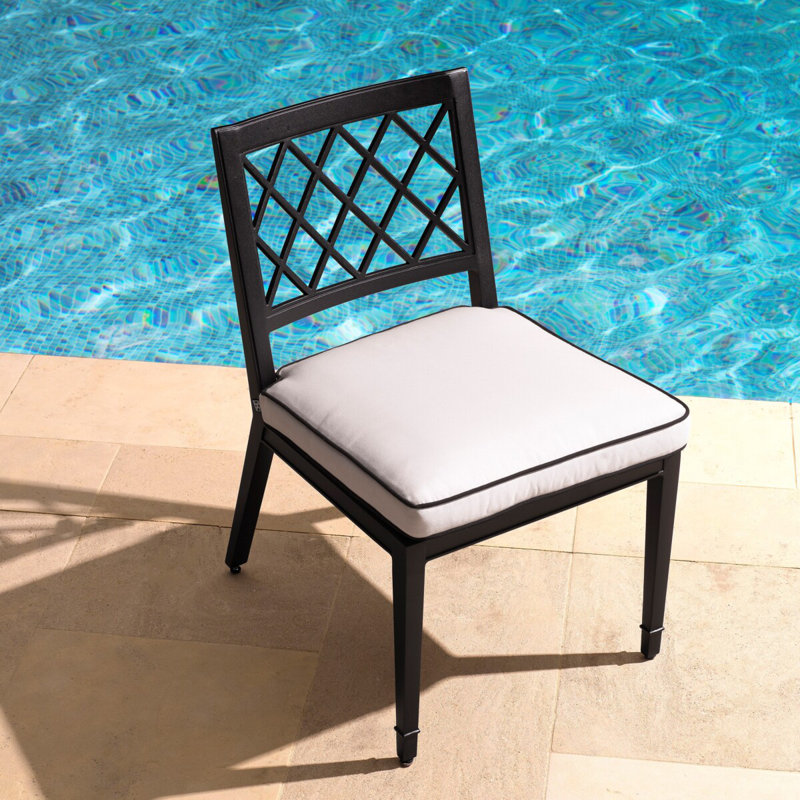Outdoor Dining Side Chair, Black Frame/White Cushion