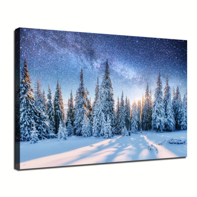 «Winter Forest Milky Way Sunrise Snow couvert de pins», art mural