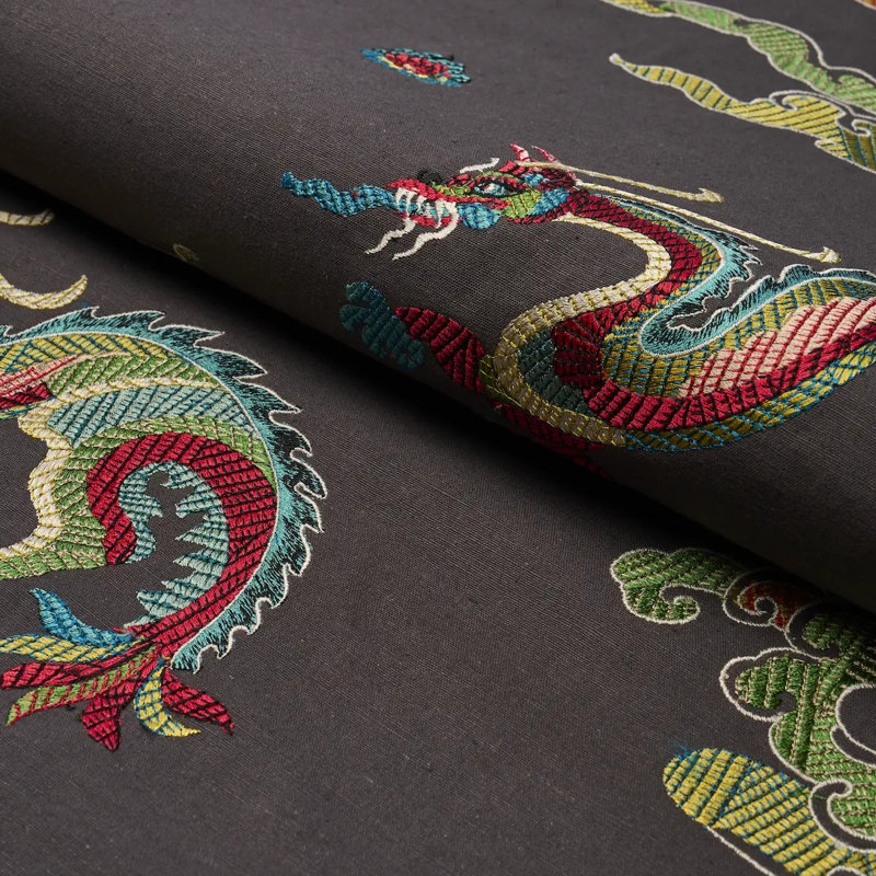 Hanlun Dragon Embroidery Fabric, Charcoal