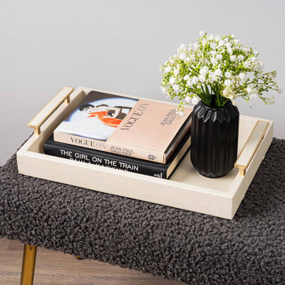 Adiana Faux Litchi Decoration Serving Tray for Living Room Decor, Stylish Tray for Tabletop