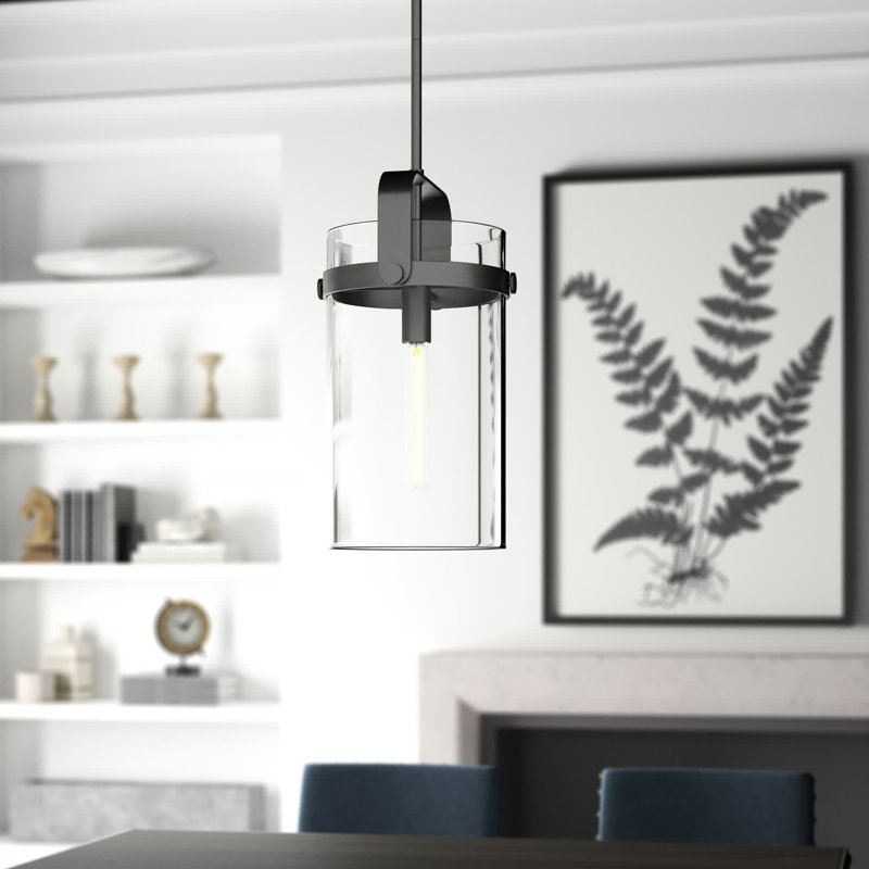 Luminaire suspendu cylindrique à 1 lumière Fenecia, Noir mat