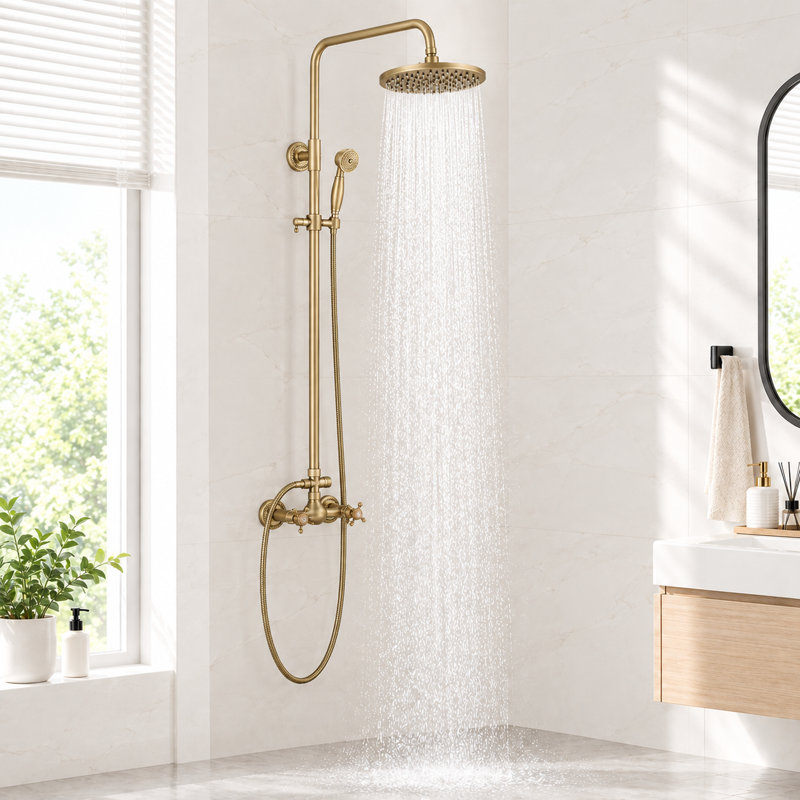 Ensemble de système de douche à pluie 9999-ORB 2 boutons mélangeant une pomme de douche ronde 8 "avec douchette à main