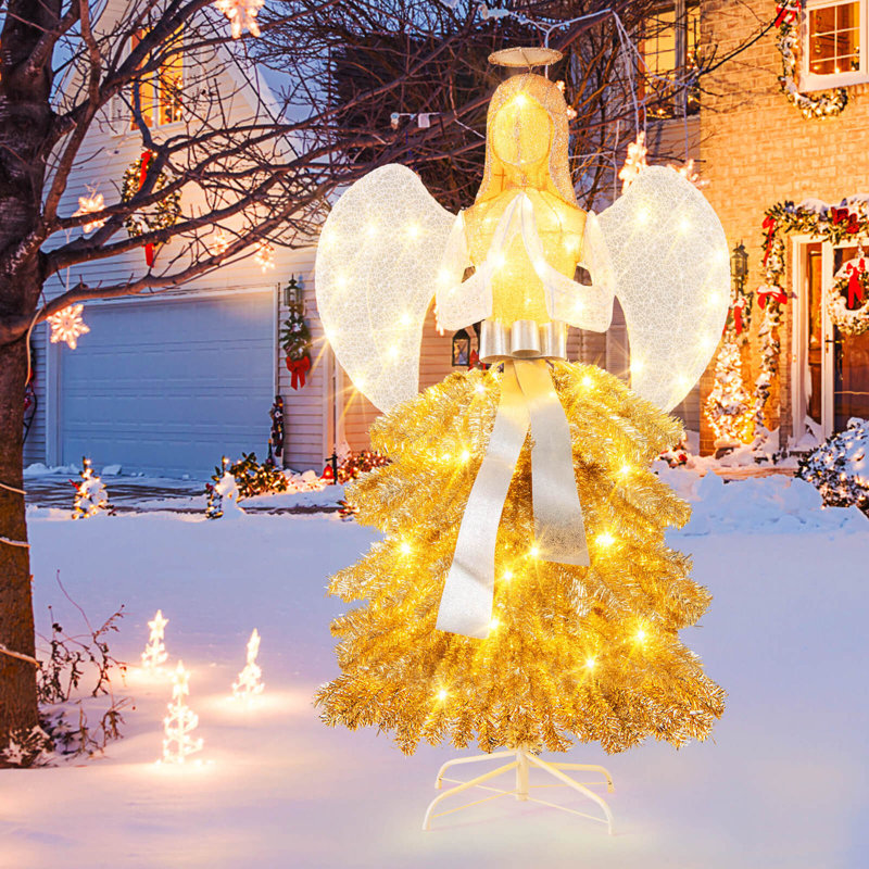 5.2 Ft Lighted Angel Artificial Christmas Tree With Warm White Led Lights