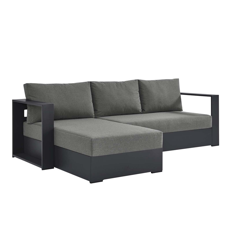 Modway Tahoe Outdoor Patio Powder-Coated Aluminum 2-Piece Right-Facing Chaise Sectional Sofa Set, Left Hand Facing, Charcoal