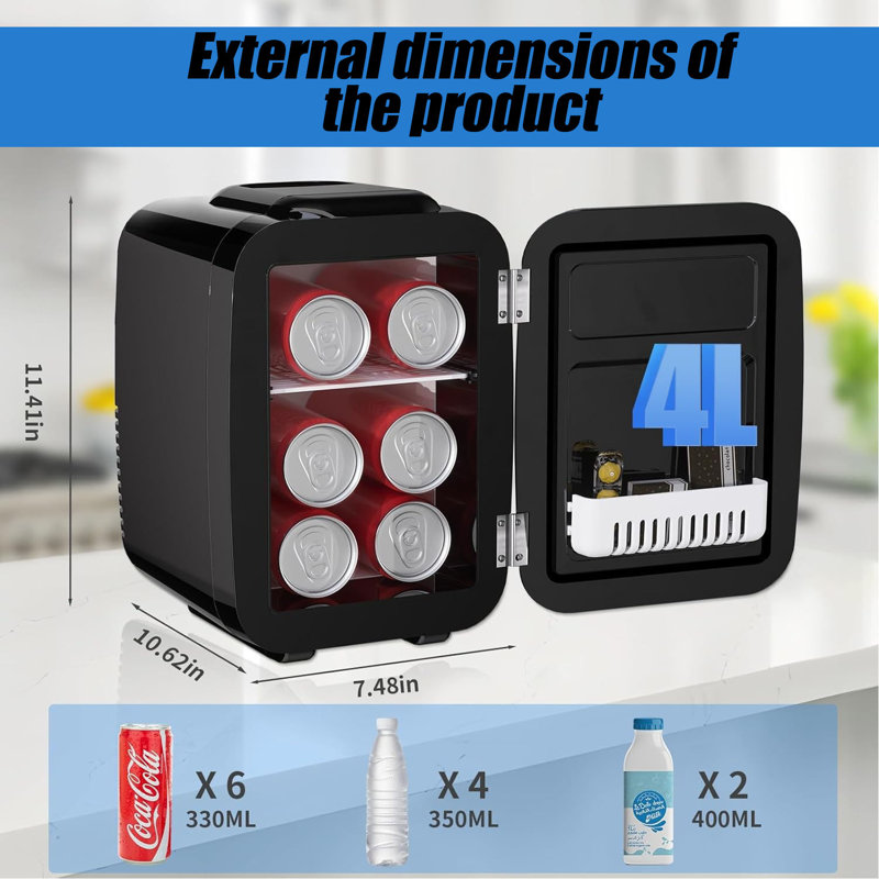 4L/6-Can Mini Fridge – Compact Thermoelectric Cooler & Warmer For Skincare, Bedroom, Office, Dorm, Or Car | 110V AC/12V DC Portable Cooling