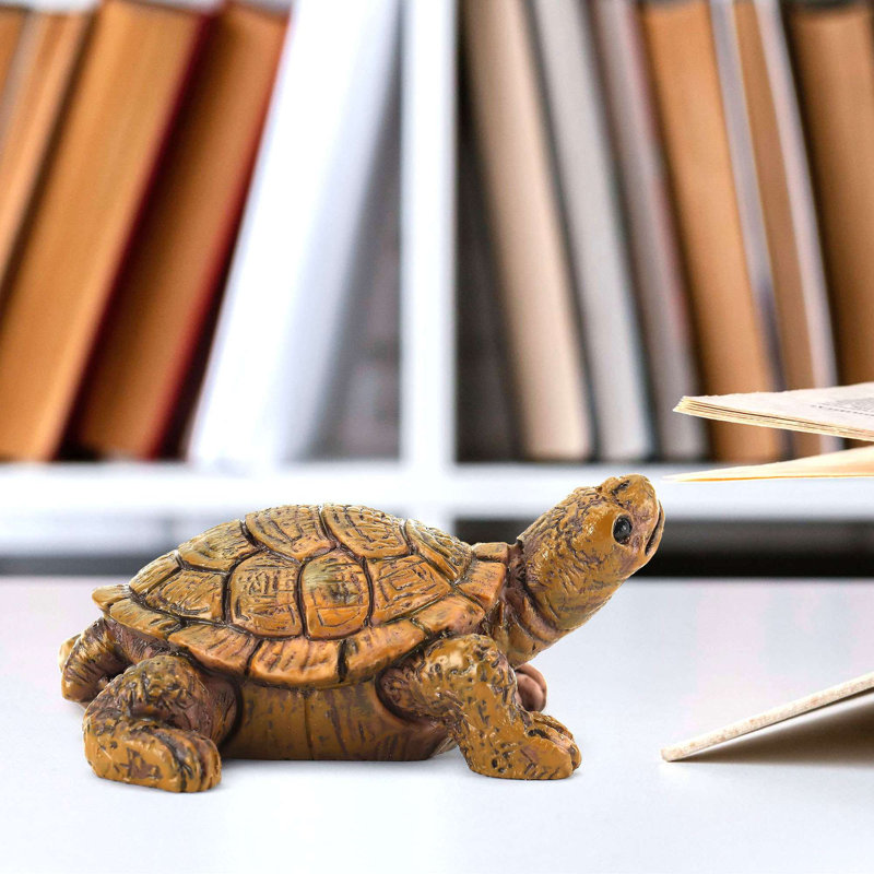 Set of 5 Miniature Brown Resin Tortoise Figurines for Garden Decor
