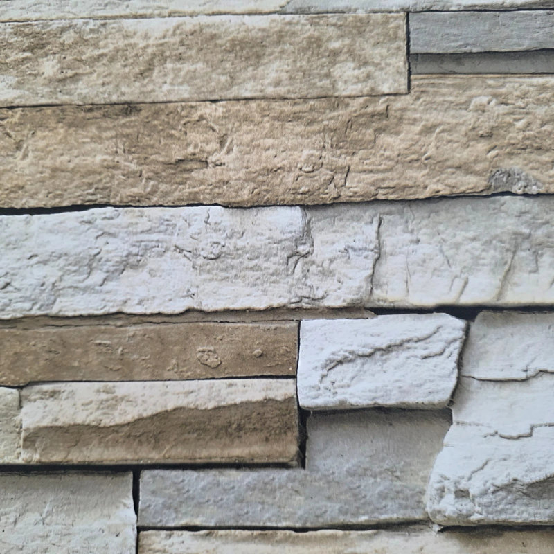 Papier peint moderne avec blocs de pierre rustiques gris et brun, Bronze/brun