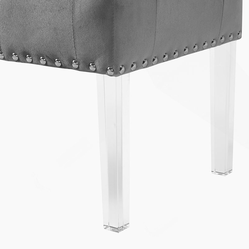 Banc rembourré en velours capitonné Valley, Gris