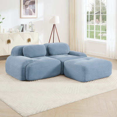Modern Modular Sofas, Blue Corduroy Fabric, No Assembly, Living Room