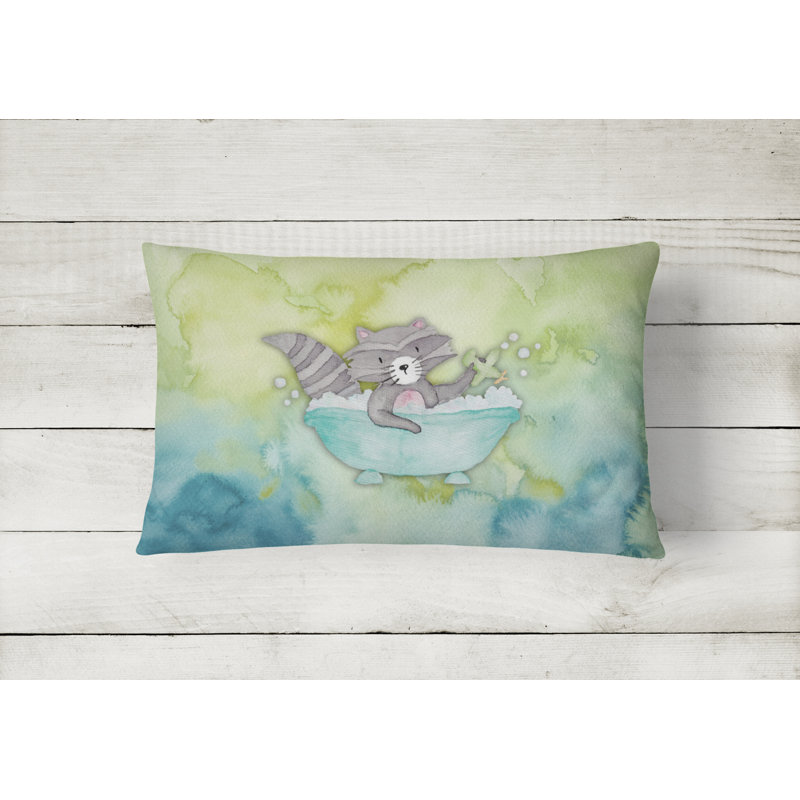  Raccoon Bathing Watercolor Lumbar Pillow