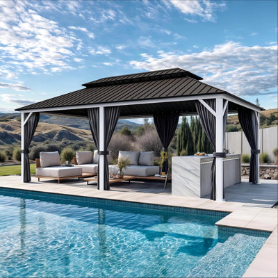 Pavillon de jardin à toit double en mauve avec toit rigide et abat-jour en aluminium