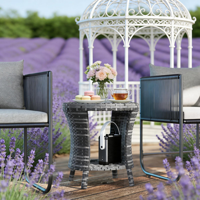 Round  Patiotable With Shelf, Gray