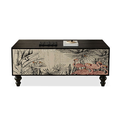 47.24" Black Solid Wood Rectangular Coffee Table