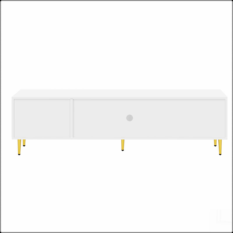 Meuble télé pour téléviseur 70 po, meuble télé avec 3 tablettes et 2 armoires, Blanc