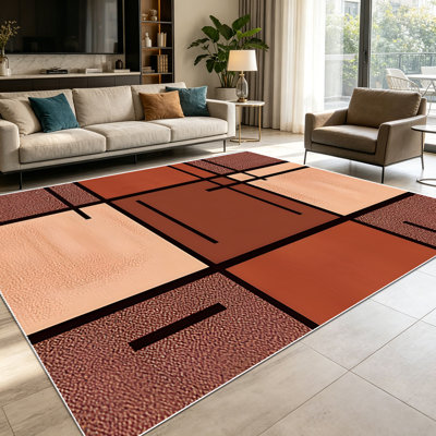 Tapis de sol en terre cuite à motif géométrique abstrait et moderne à motif géométrique de 1 pièce pour le salon, doux et confortable, convenant à toutes les saisons, facile à entretenir, lavable à la machine, tapis de table sous la table convenant à la salle à manger ...