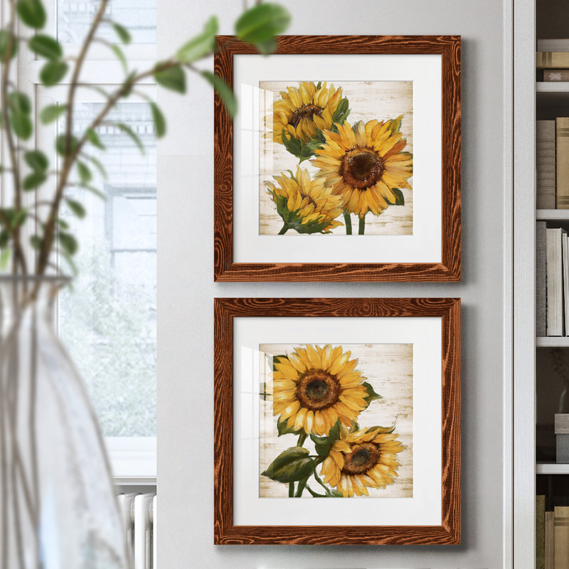 Tournesol d'été I - ensemble de 2 peintures, Papier dans un cadre photo, H 31,5 po x l 63 po, Érable