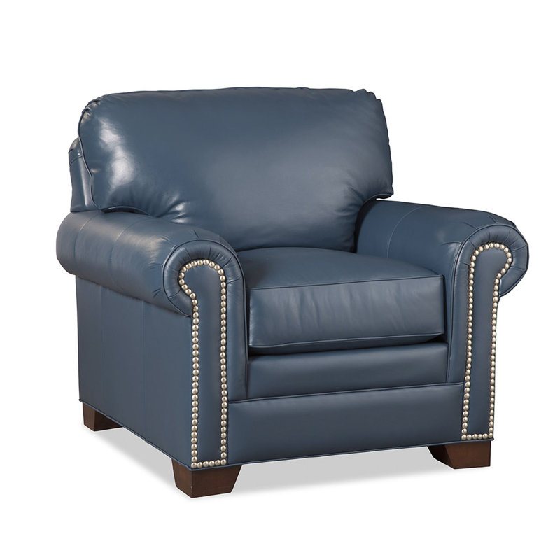 Fauteuil Copola en cuir véritable de 104,14 cm de large, Cuir véritable bleu