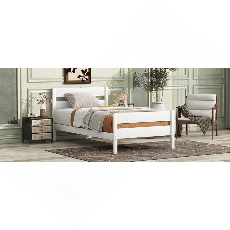 Bed With Headboard And Footboard,Rubber Wood Bed, White