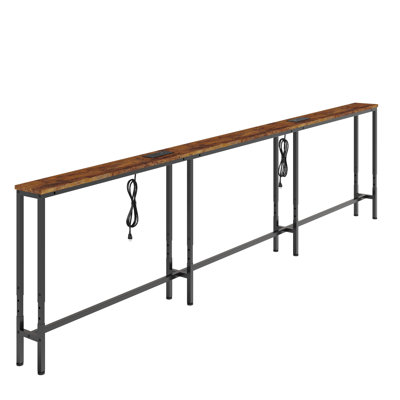 110in Extra Long Narrow Sofa Table Power Outlets & USB-C, Height Adjustable Behind Couch Console, Black