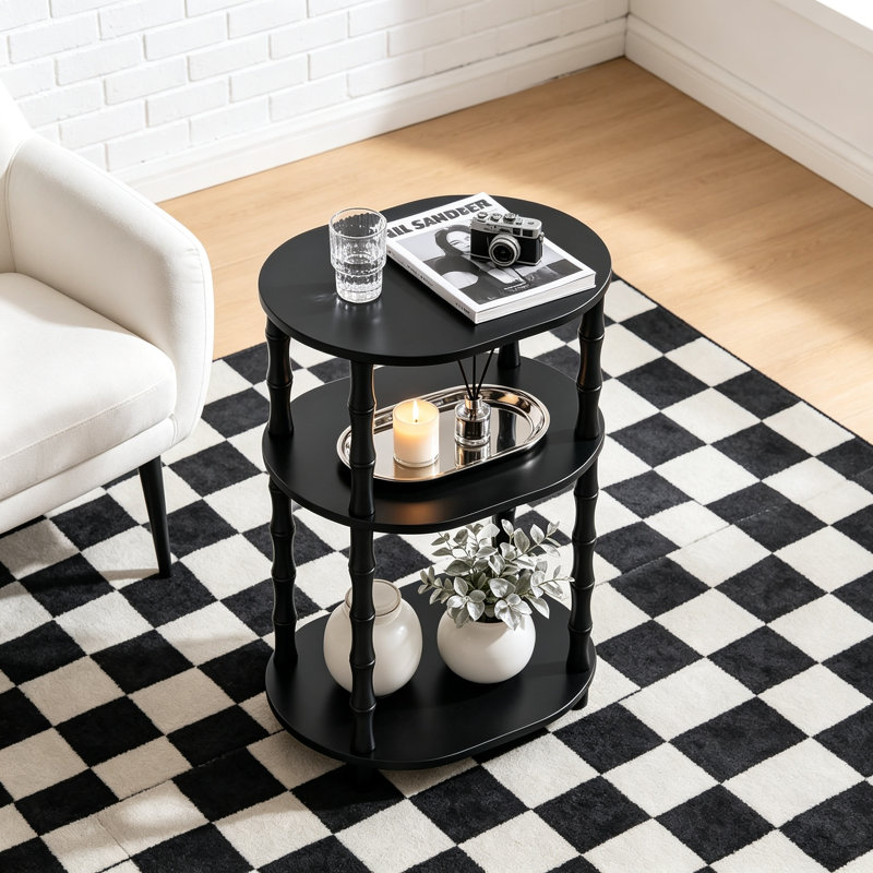 Black Oval 3-Tier Accent Side Table Nightstand
