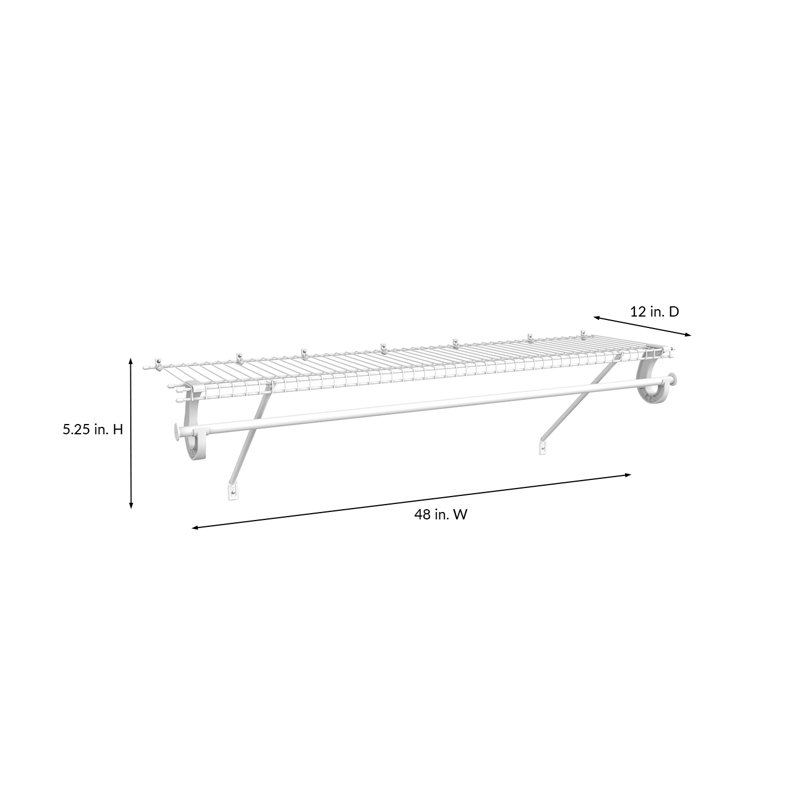 White Metal Wire Shelf Kit with Closet Rod, 48W x 12D x 6H