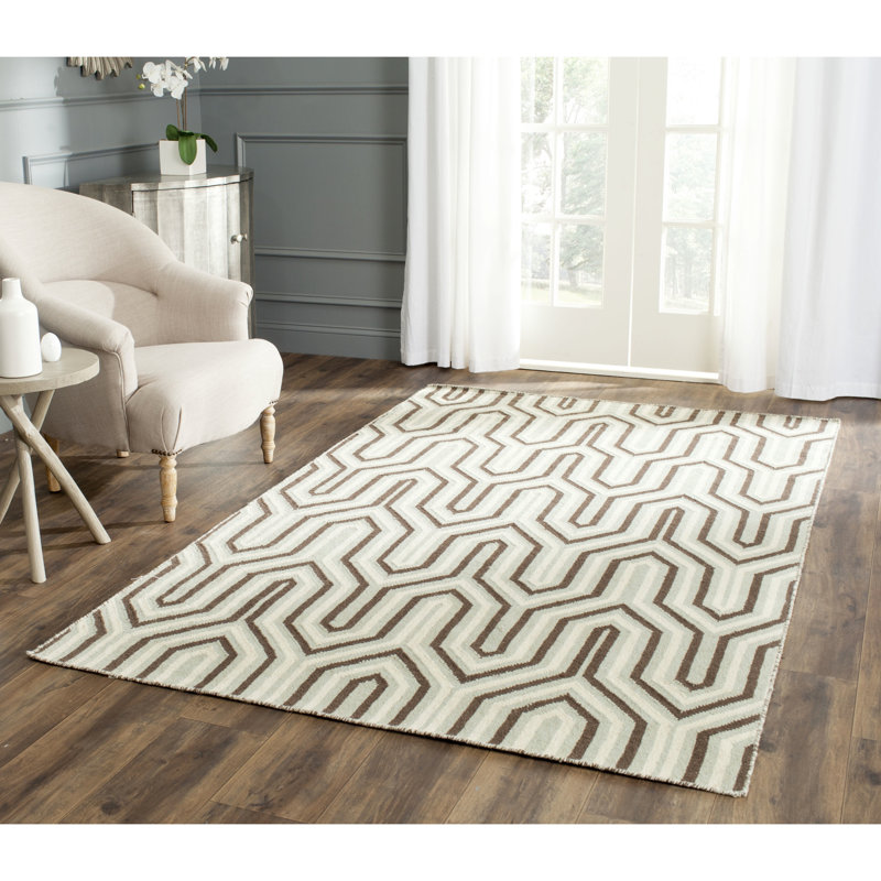Rodgers Hand Woven Flat Weave Wool/Cotton Geometric Rug in Brown/Gray/Beige, Rectangle 5' x 8'