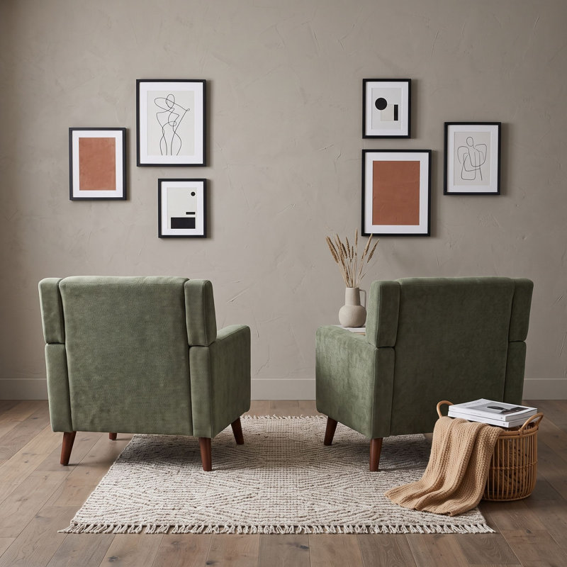 Fauteuils capitonnés en bois de style moderne du milieu du siècle avec pieds fuselés en bois massif, Vert