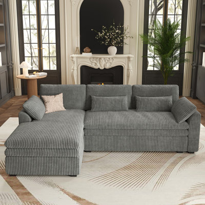 Manuel Corduroy 3-Seat Sofa L Shaped Couch With Detachable Doublelayered Seat Cushion For Apartment