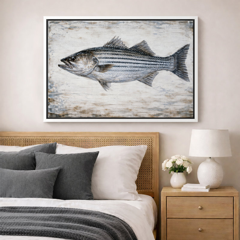 Œuvre rayée, photos de poissons côtiers, impression sur toile encadrée, H 24 po x l 36 po x P 1,5 po, Cadre blanc