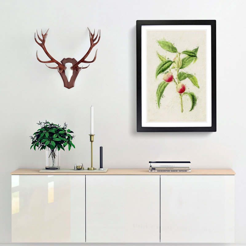 Illustration of Peaches - Picture Frame Painting Print, 36cm H x 27cm W x 2cm D, Black Framed