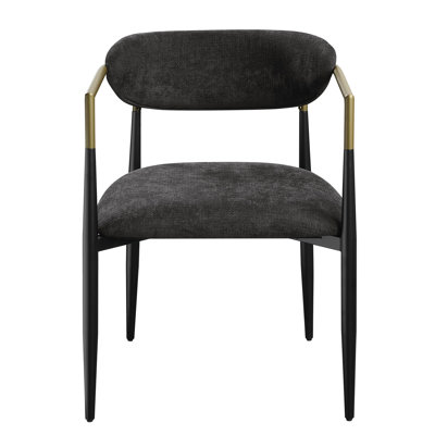 Chaise d'appoint en chenille noire (2 chaises) - Mousse D22 / d25, capacité de poids de 220 lb, largeur et profondeur de l'assise de 19 po, hauteur, dossier de 12 po avec accoudoirs de 12 po avec ornements dorés, sièges rembourrés confortables