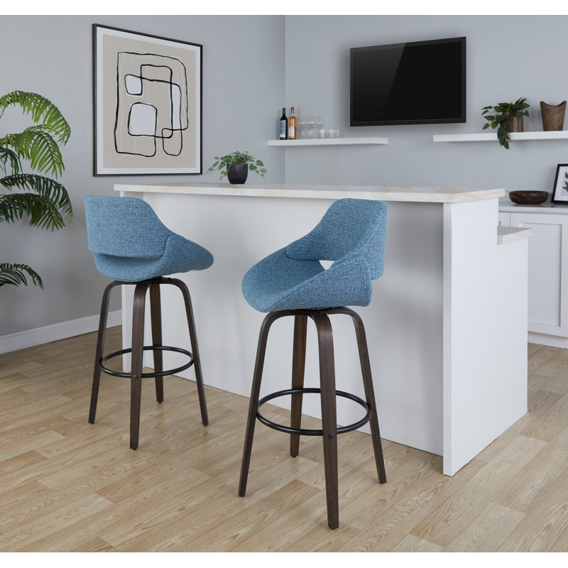 Tabouret de bar pivotant de 26 po Arabelle, Noyer glacé/noir, Bleu, Bar Stool (30" Seat Height)