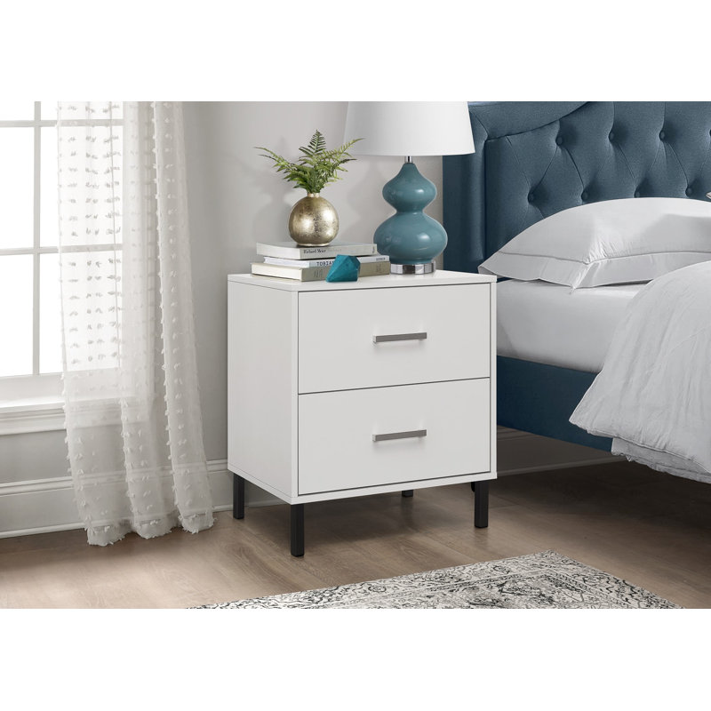 55.12cm W Solid + Manufactured Wood Bedside Table, White