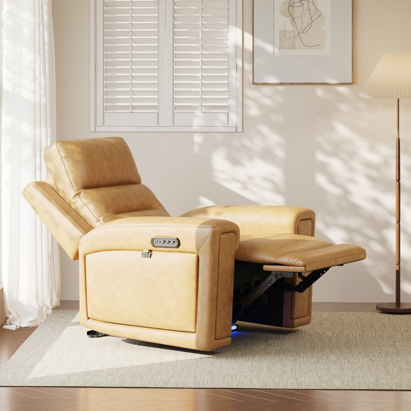 Leather Power Recliner Chair with Triple Motor Adjustment, USB/Type-C Charging & 7-Color LED Lighting – Home Theater Seating