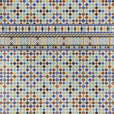 Sevillano Giralda 8" x 8" Ceramic Cenefa Border Tile in Blue/Red/Green