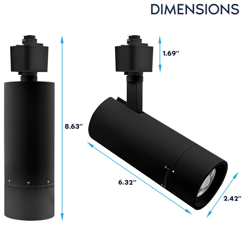 Luxrite 2,5 po Éclairage sur rail à DEL Zoomable, 5CCT, CRI90, 15 W, 1050LM, à intensité variable, inclinaison 358 ° + 90 ° et faisceau 20 ° -50 °, éclairage sur rail H, ETL, paquet de 8 noir