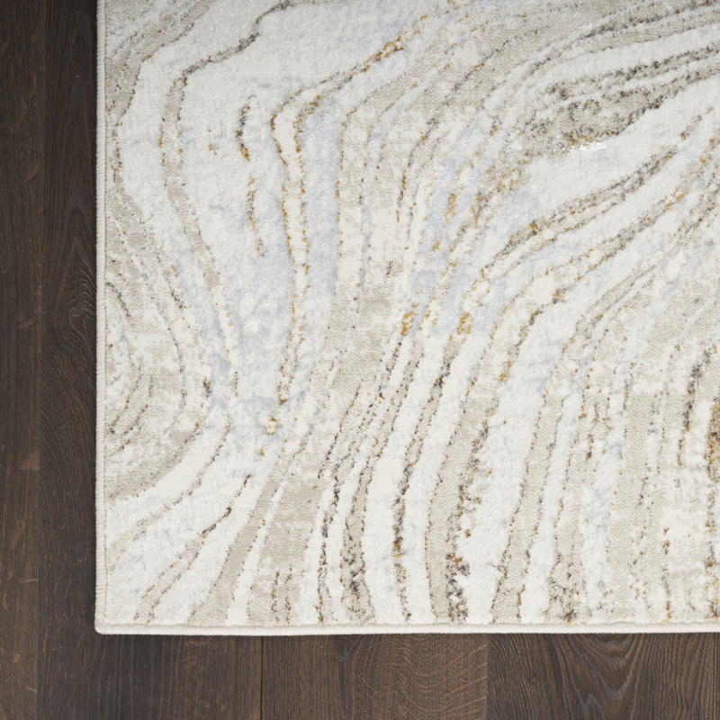 Blahomir Abstract Nature-Inspired Area Rug in Gray/Gold/Beige, Runner 5'3" x 7'3"